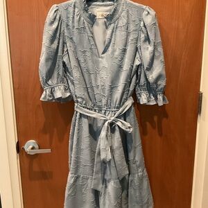 Eliza J Light Blue Textured Long Sleeve Dress